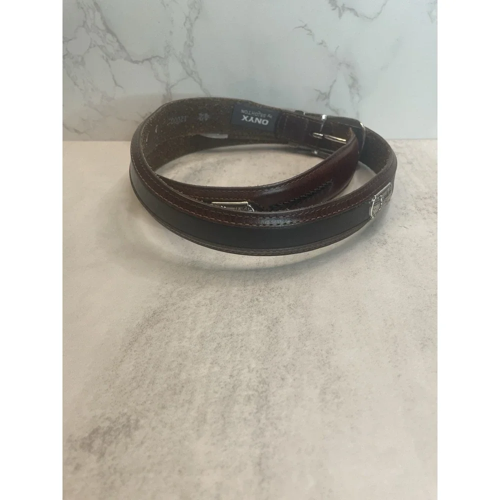 Men's Onyx by Brighton Golf Ornament Leather Belt Two-Tone Sz 42